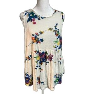 Eyeshadow Floral White Top Sleeveless Keyhole Back Rayon Spandex Women Size L